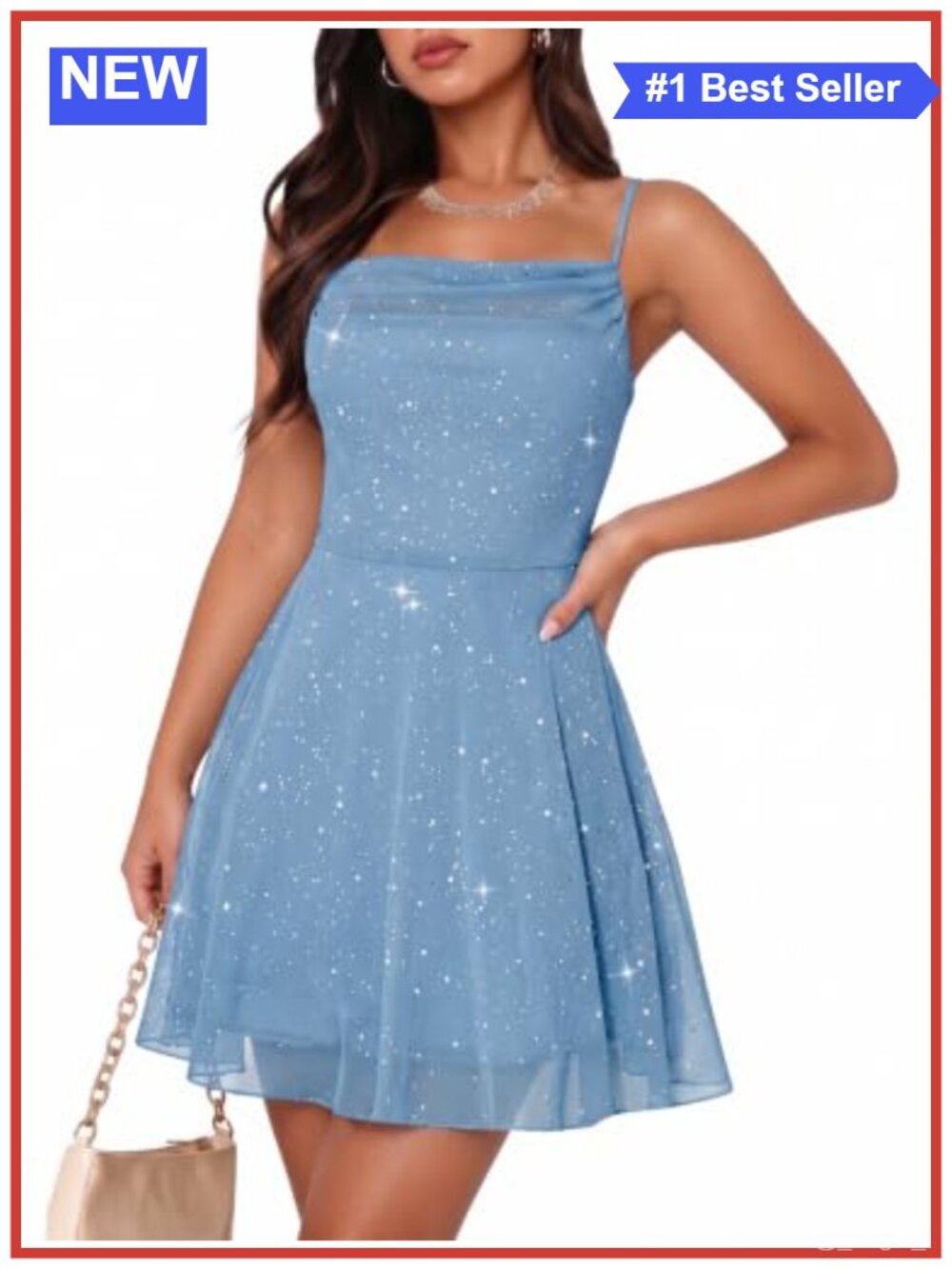 Sparkly Sequin Cowl Neck A-Line Mini Dress Formal Cocktail Homecoming Prom